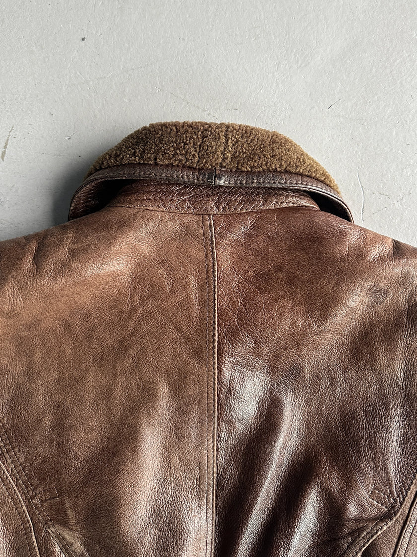 GIANNI VERSACE - 1980s LEATHER AVIATOR BOMBER JACKET WITH SHEARLING COLLAR