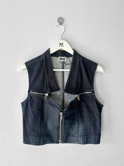 DIESEL - early 2000s DENIM VEST WITH ZIPPED DETAILS