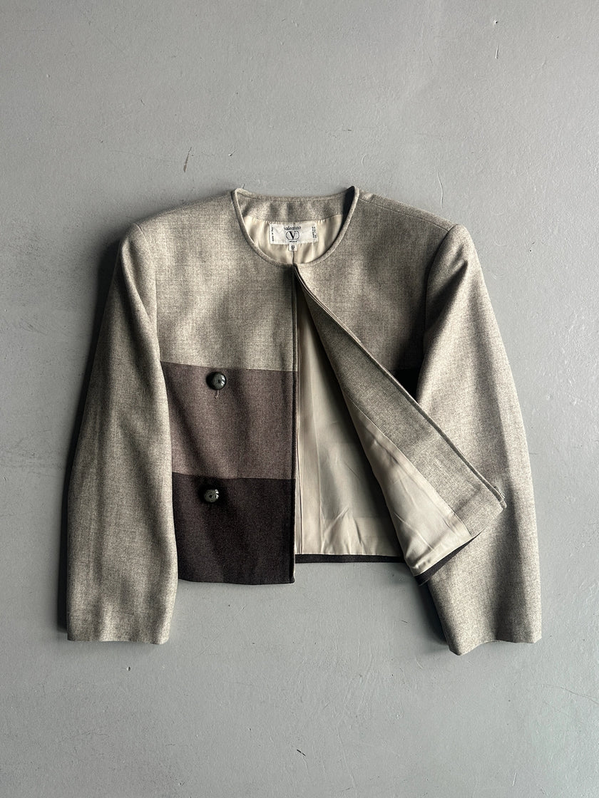 VALENTINO - 1990s BLOCK PANEL WOOL ZIPPED JACKET