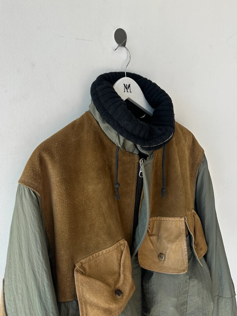 C.P. COMPANY - A/W 1983 LEATHER AND JAPANESE NYLON FIELD BOMBER JACKET
