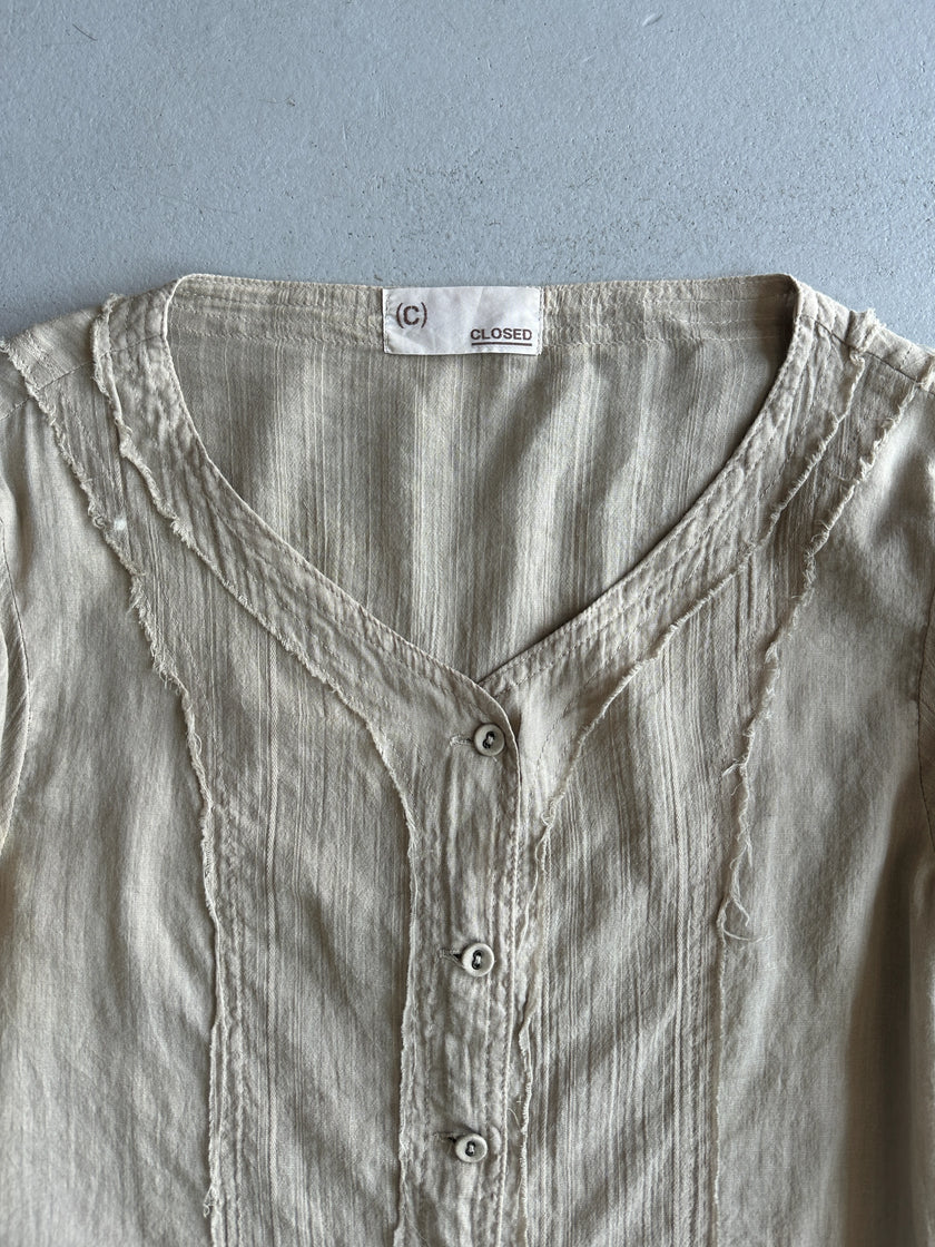 CLOSED BY GIULIANO FUJIWARA - 2000s RUCHED SLEEVE SEMI SHEER BLOUSE