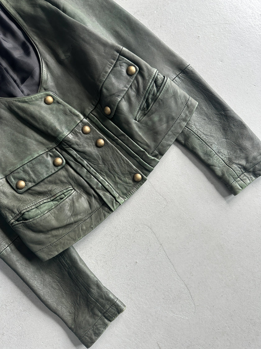 KENZO - 1990s SCOOP NECKLINE LEATHER JACKET