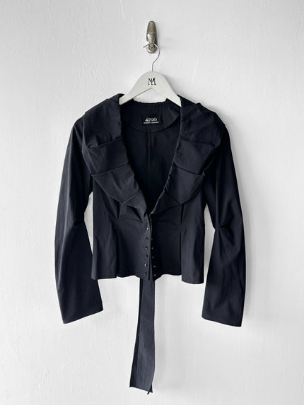 JAPANESE LABEL 2000s PANELED BLOUSE WITH SCULPTURAL COLLAR