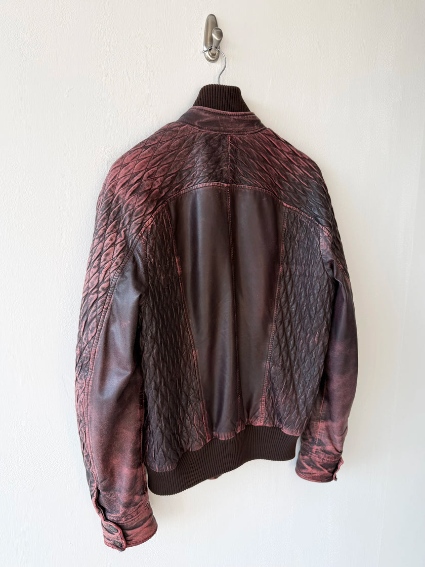 JUST CAVALLI - F/W 2008 DISTRESSED LEATHER BOMBER JACKET