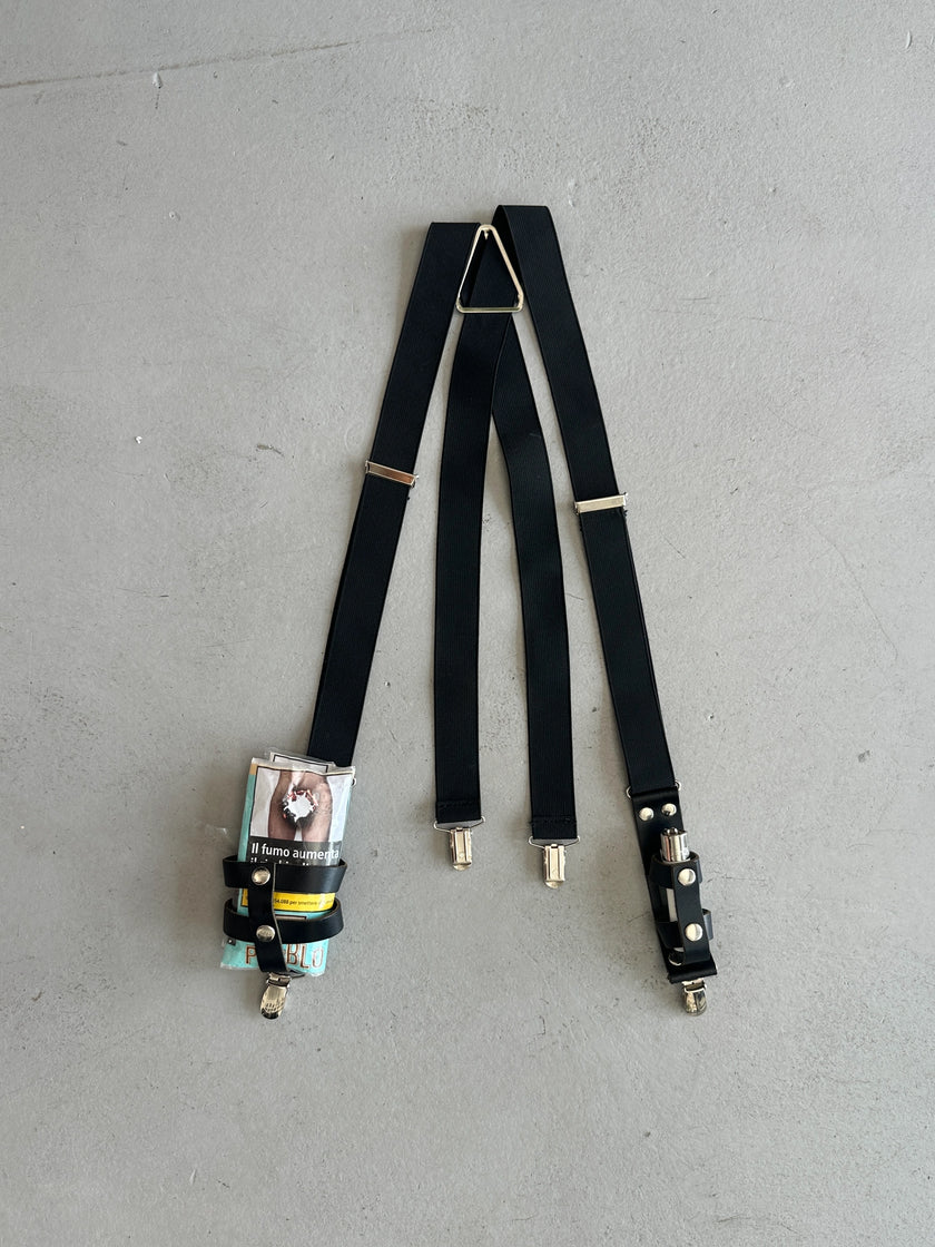 1990s Y BACK SUSPENDERS WITH LEATHER POUCHES