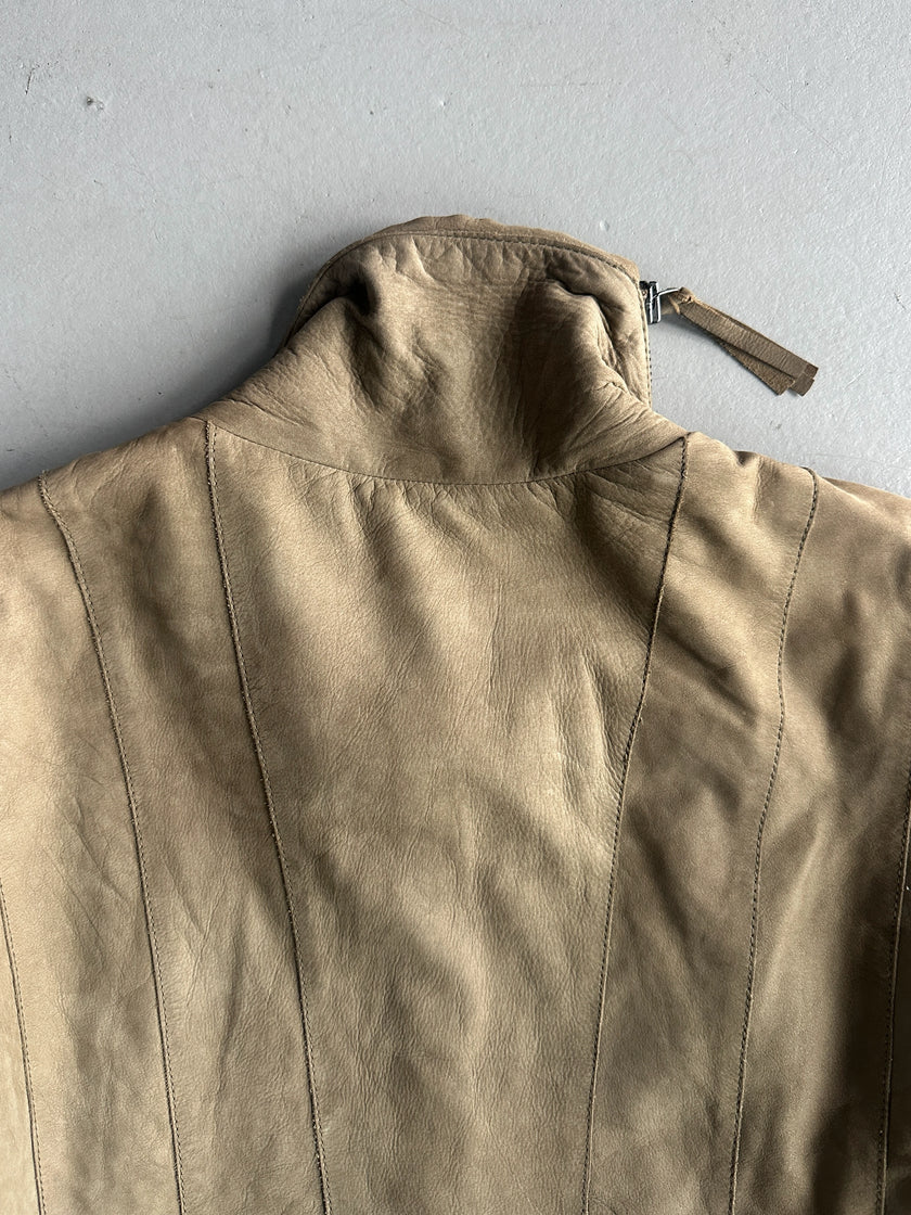 EMPORIO ARMANI - A/W 2011 ASYMMETRICAL ZIP FUNNEL NECK COLLAR CALF LEATHER JACKET