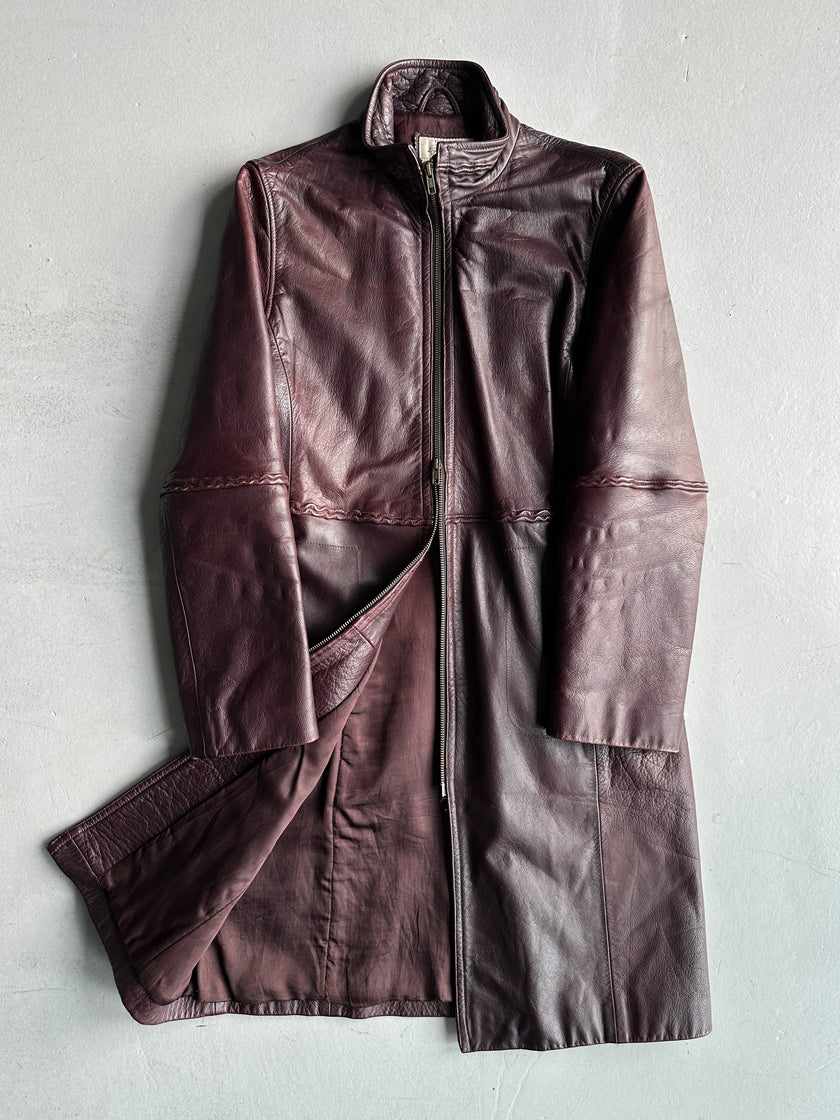 ARMANI JEANS - F/W 2000 LONG LEATHER COAT WITH PIPING DETAIL