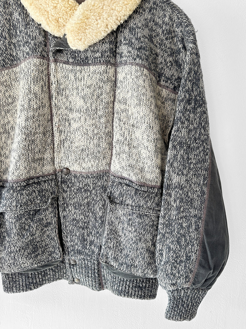 ICEBERG BY J.C. DE CASTELBAJAC - 1980s WOOL BOMBER JACKET WITH SHEARLING COLLAR