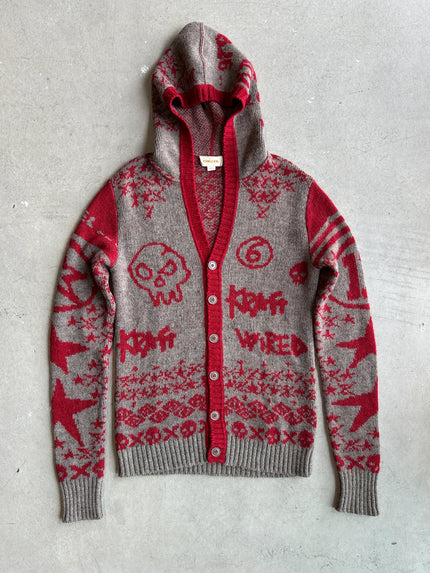 DIESEL - 2000s PRINTED KNIT HOODED CARDIGAN