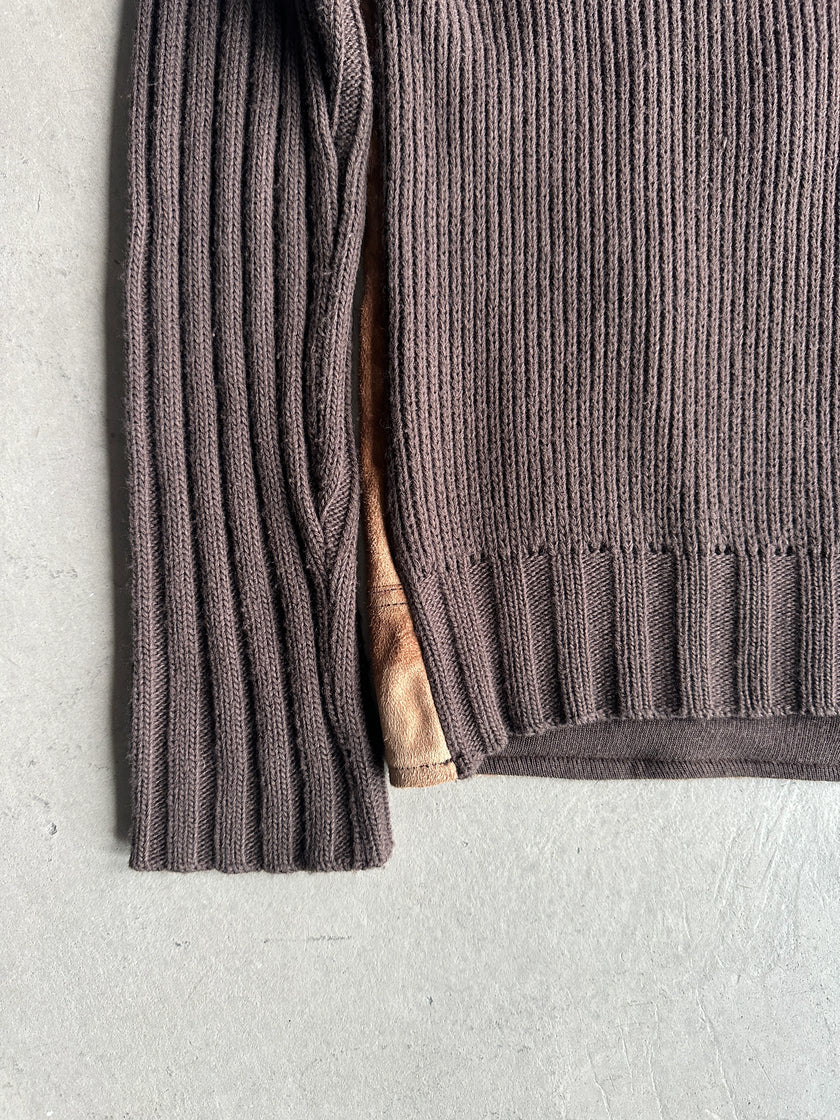 ENERGIE - 2000s SUEDE FRONT KNIT ZIPPED CARDIGAN