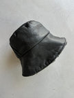 1970s LEATHER BUCKET HAT WITH FAUX FUR BRIM AND LINING