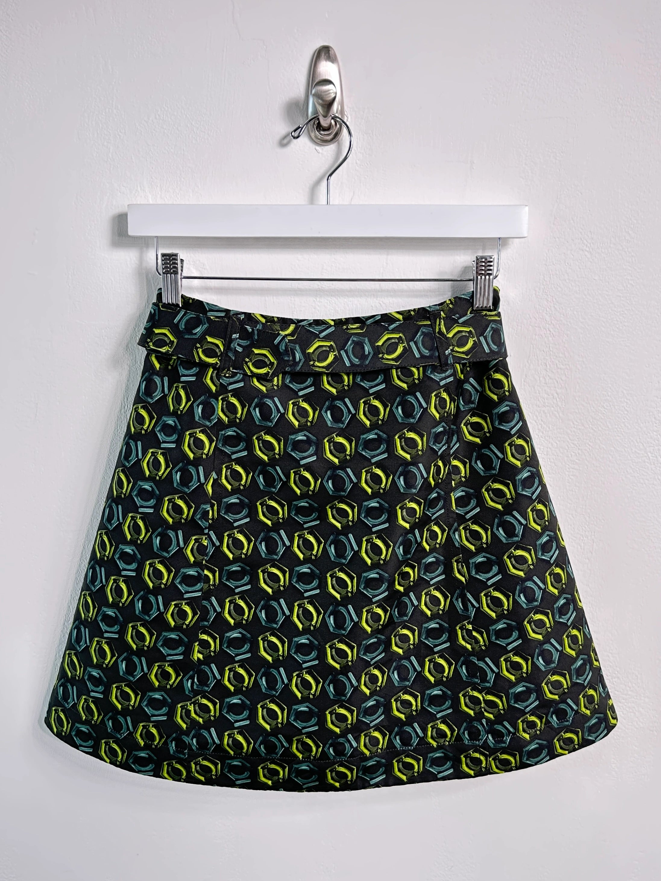 PRADA - S/S 2008 SILK MINI SKIRT WITH FRONT ZIP AND WAIST BELT