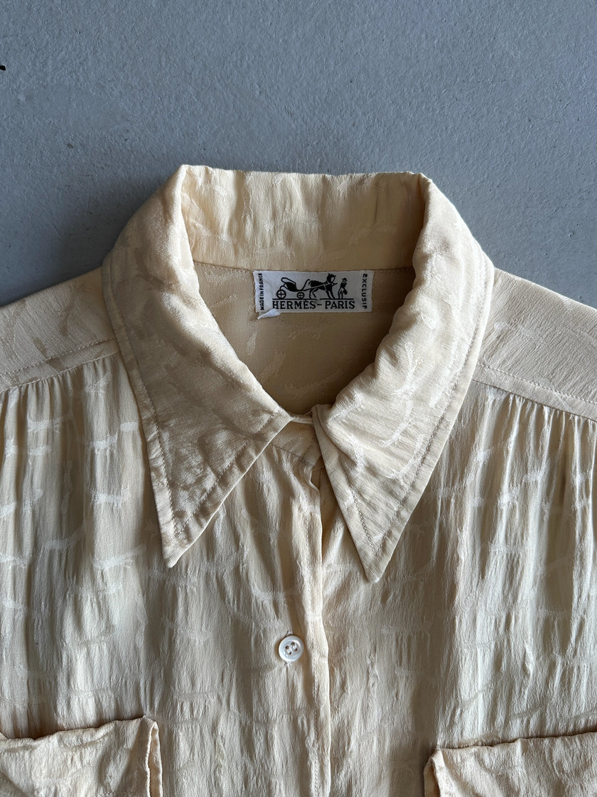 HERMÈS - 1970s COLLARED SILK SHIRT