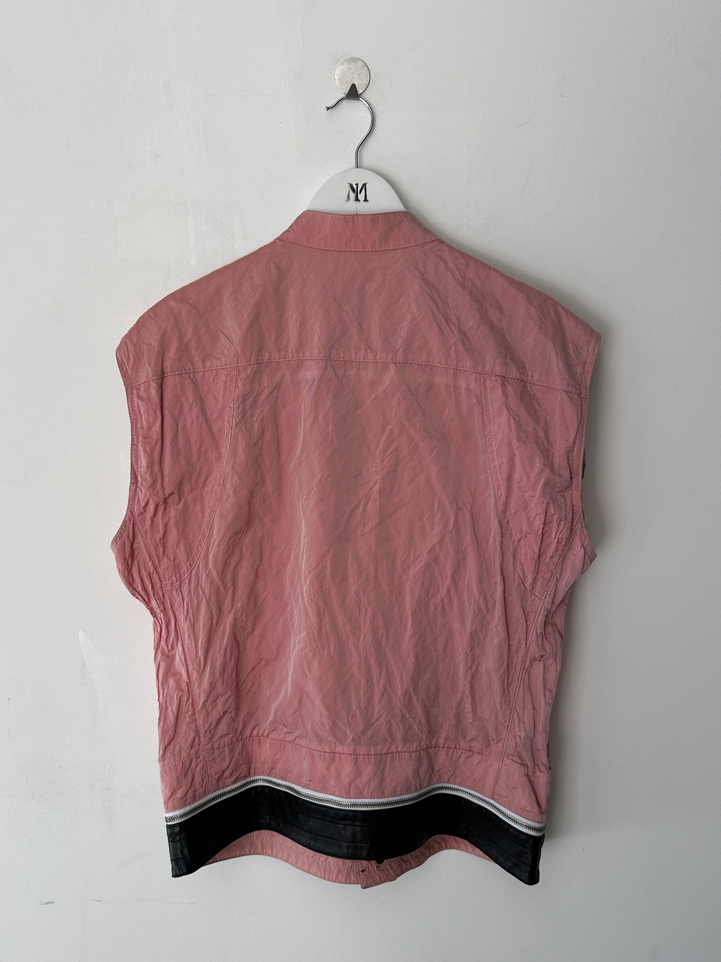 BIKKEMBERGS - early 2000s 2 IN 1 NYLON JACKET GILET WITH ZIP OFF LEATHER HEM PANEL