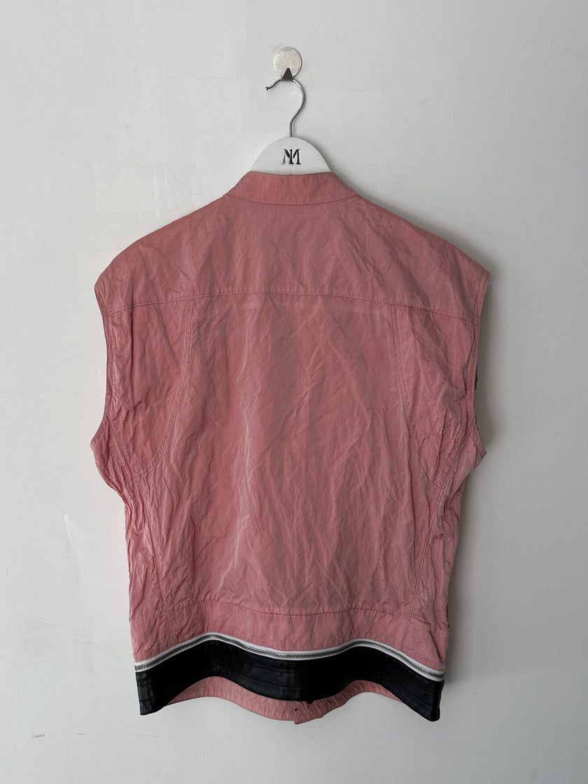 BIKKEMBERGS - early 2000s 2 IN 1 NYLON JACKET GILET WITH ZIP OFF LEATHER HEM PANEL