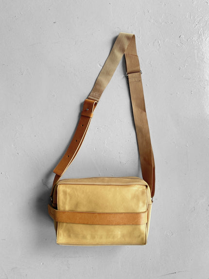 YOHJI YAMAMOTO Y'SACCS - early 2000s RECTANGULAR MESSENGER BAG WITH LEATHER FRONT PANEL