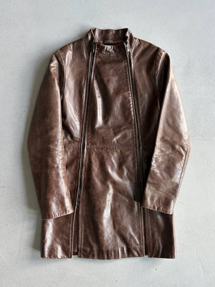 1990s DUAL ZIP FRONT LONG LEATHER JACKET