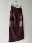 ISSEY MIYAKE HAI - 1980s MAXI WOOL SKIRT WITH CONTRASTING PLAID OVERSIZED POCKETS