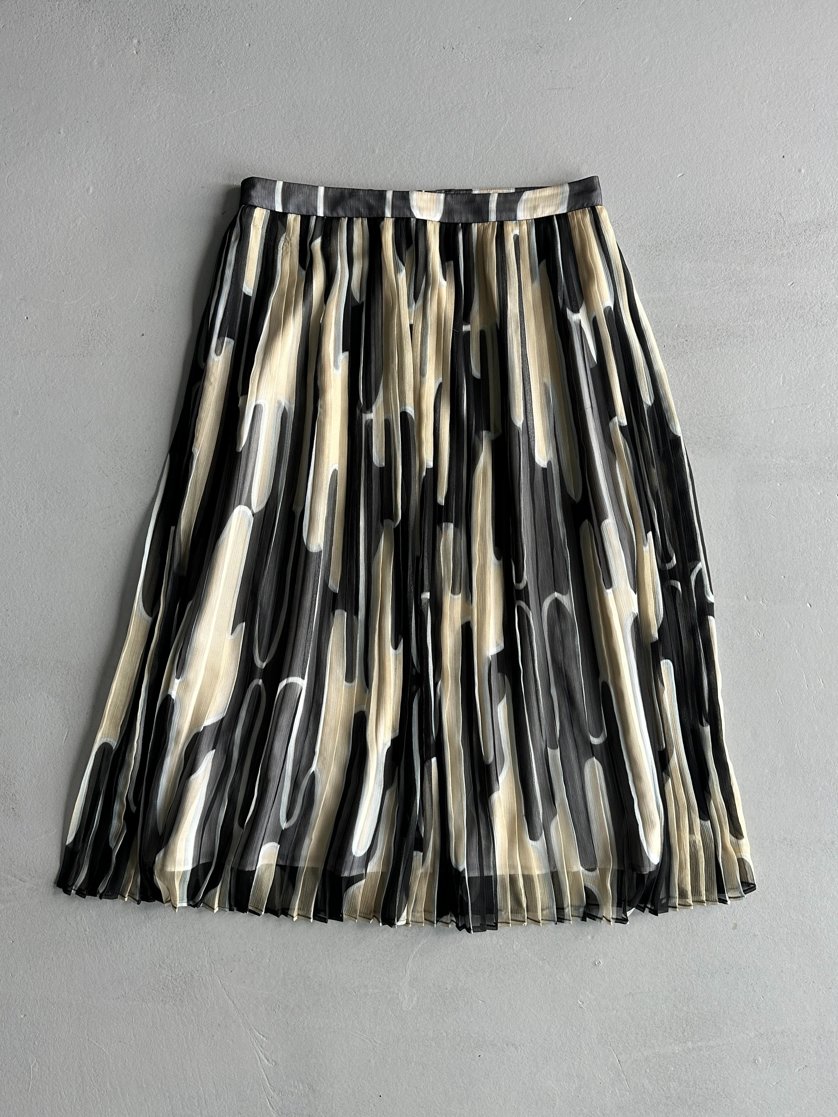 KENZO - 1990s GEOMETRIC PRINT MESH PLEATED SKIRT