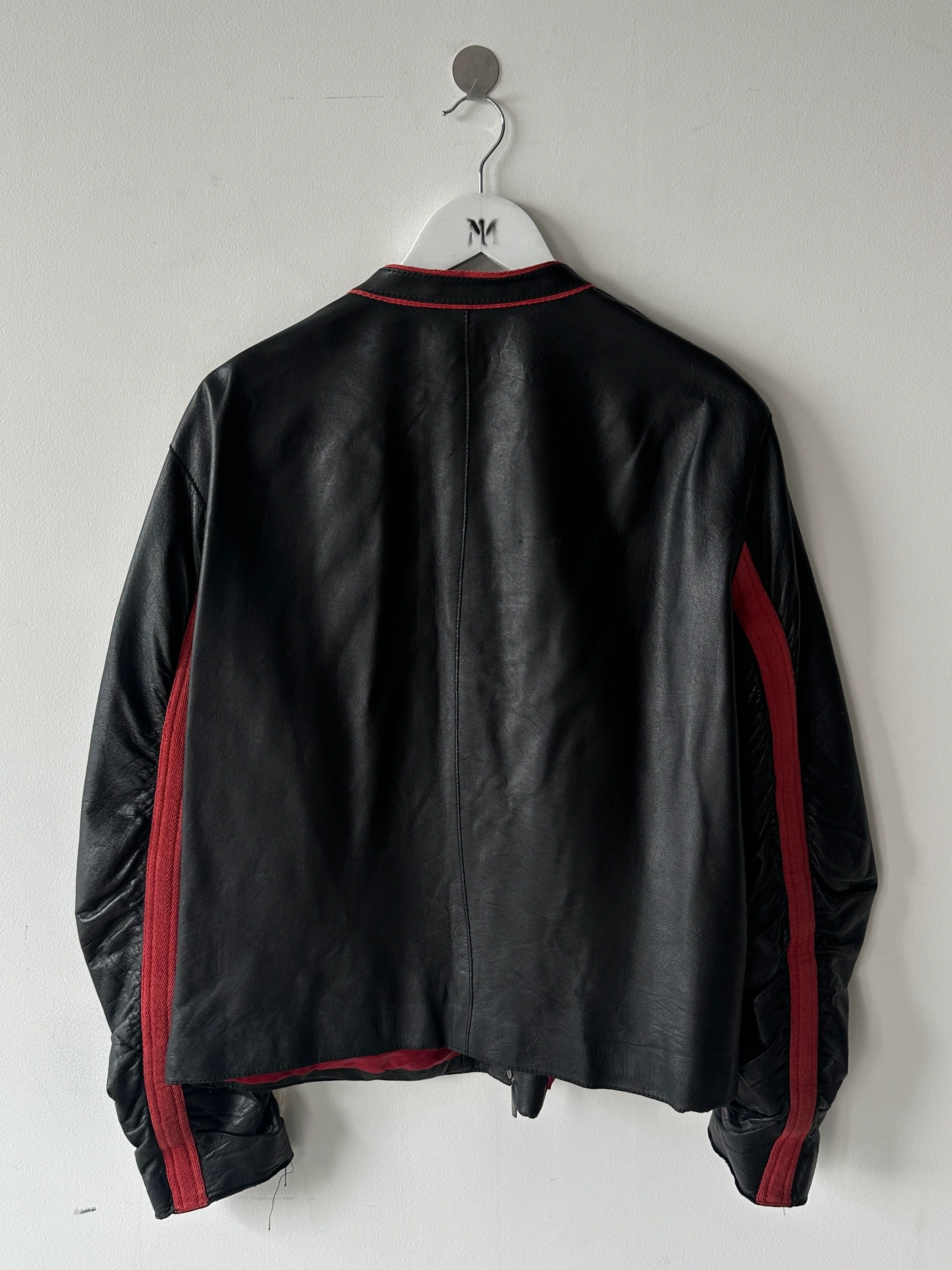 ARMANI COLLEZIONI - 1990s BIKER LEATHER JACKET WITH CURVED SLEEVE