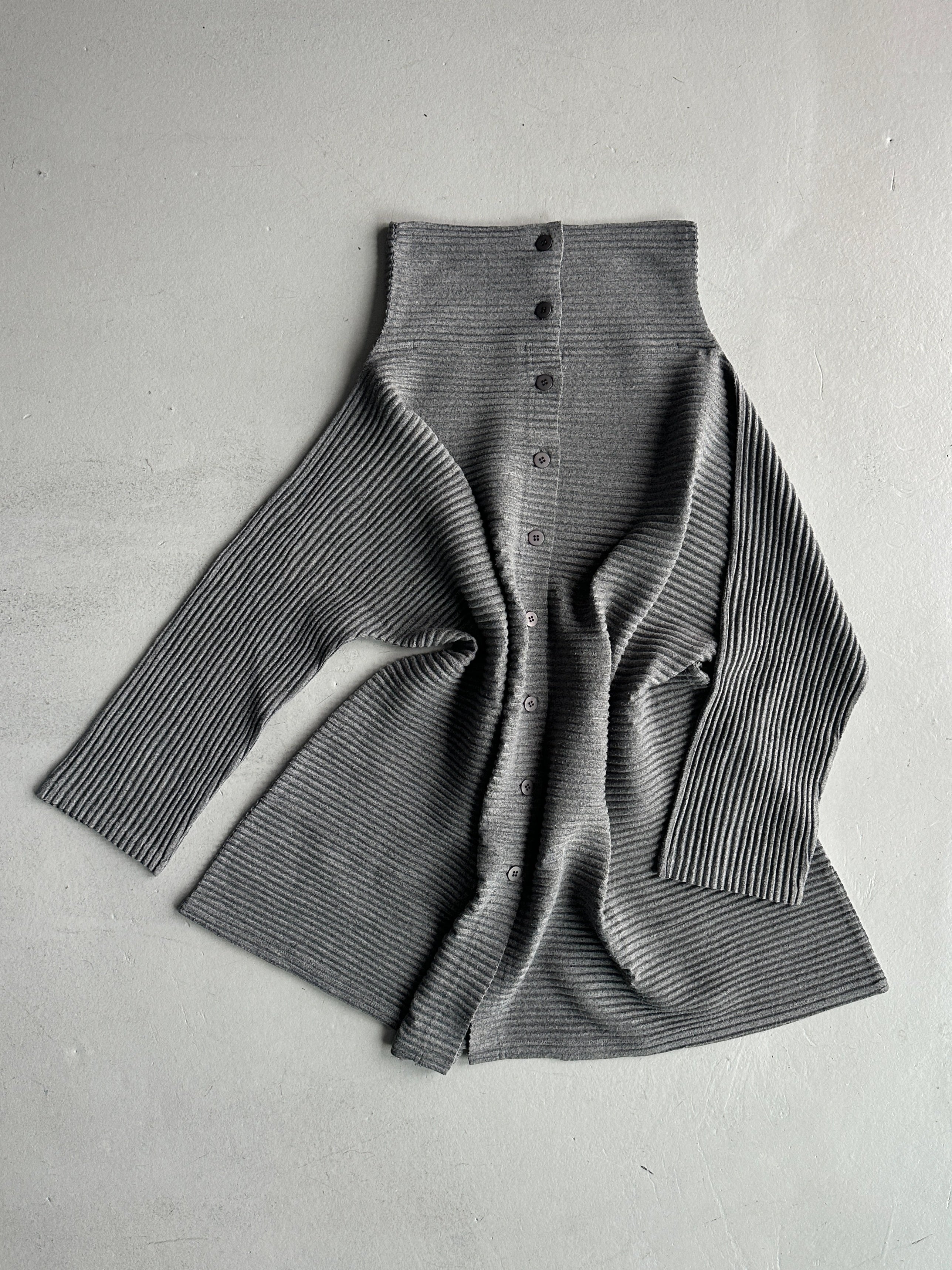 ISSEY MIYAKE - 2000s FUNNEL NECK PLEATED CARDIGAN