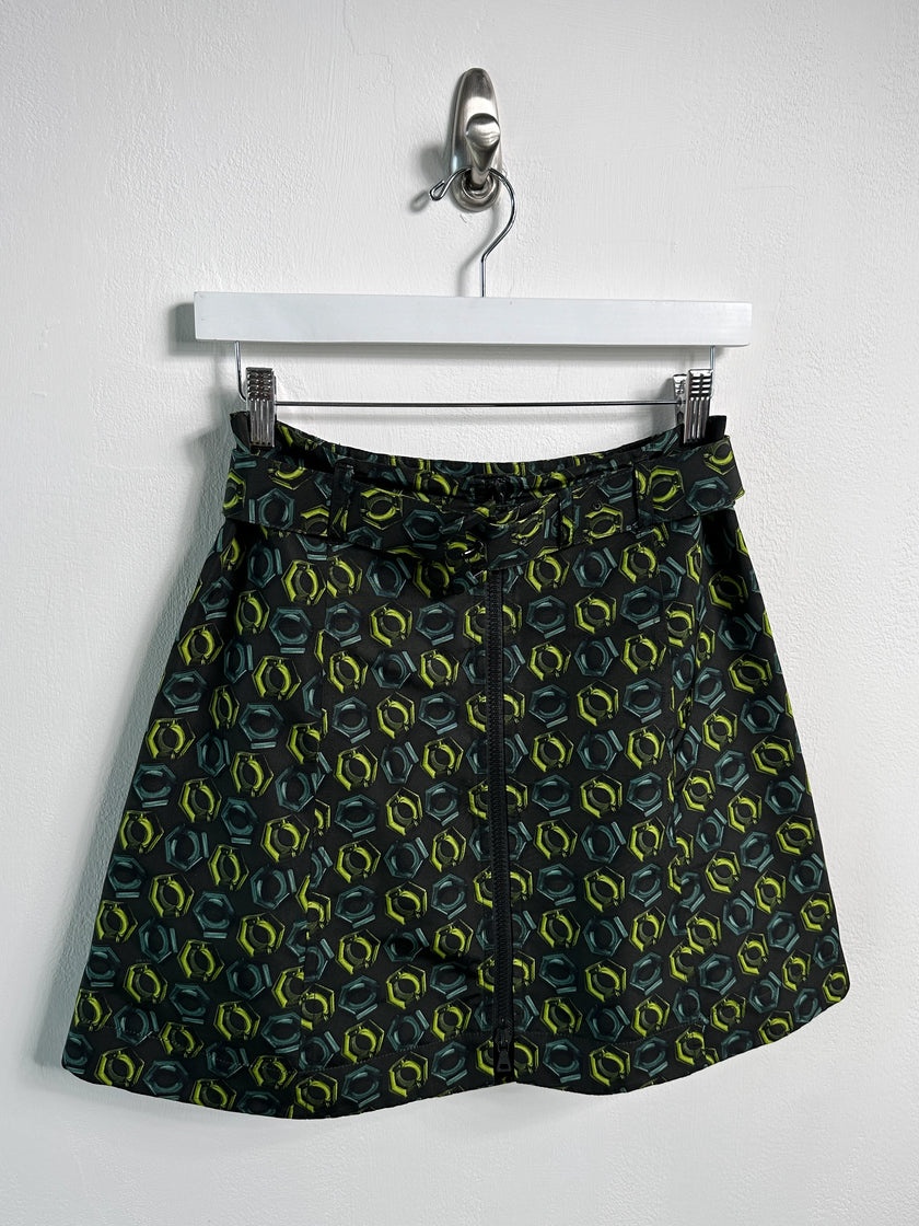 PRADA - S/S 2008 SILK MINI SKIRT WITH FRONT ZIP AND WAIST BELT