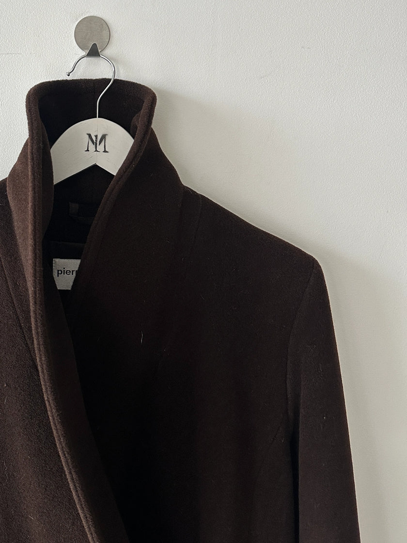 PIERRE CARDIN - 1990s LONG FITTED COAT WITH SINGLE BUTTON CLOSURE