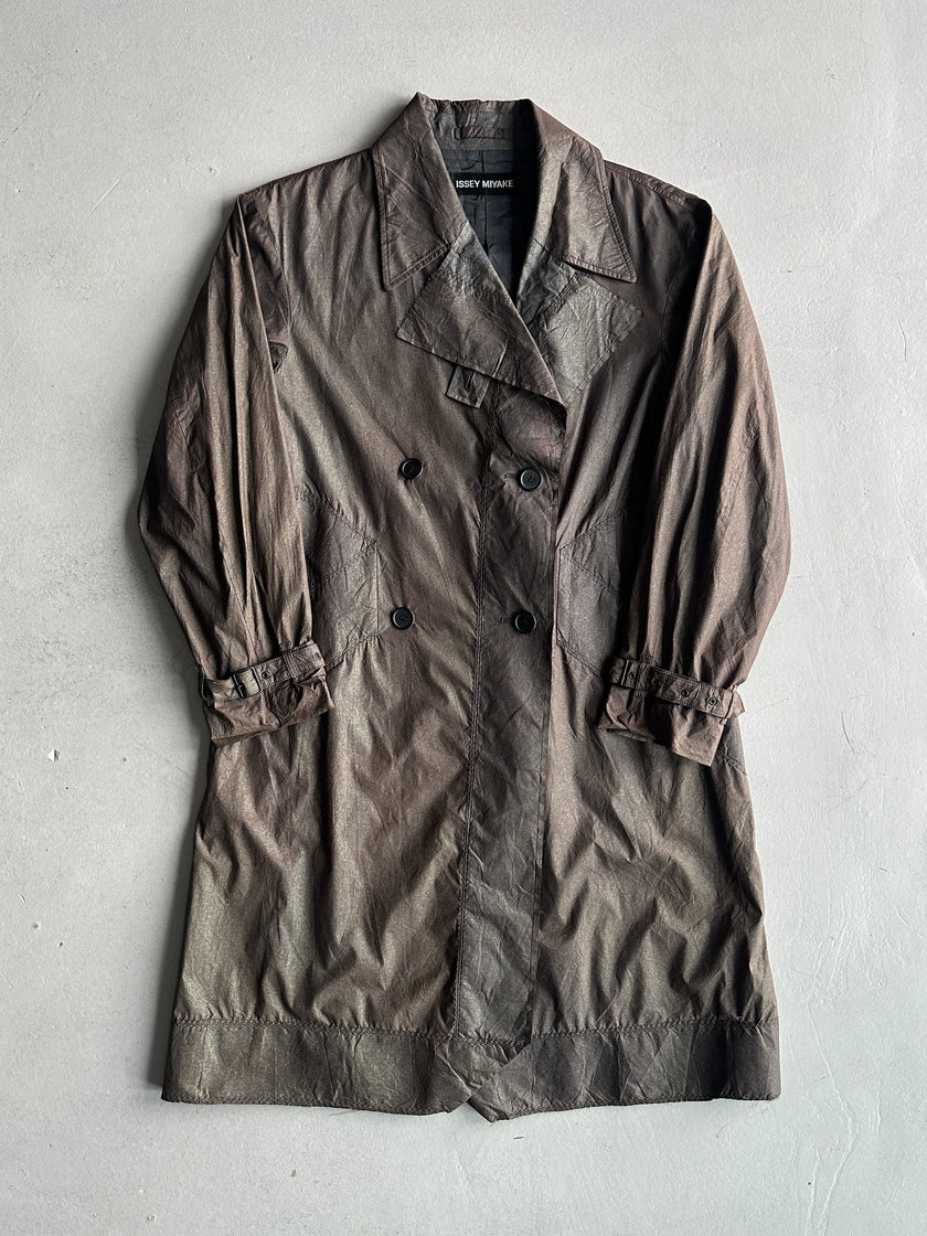 ISSEY MIYAKE - F/W 2002 METALLIC DOUBLE BREATSED TRENCH COAT