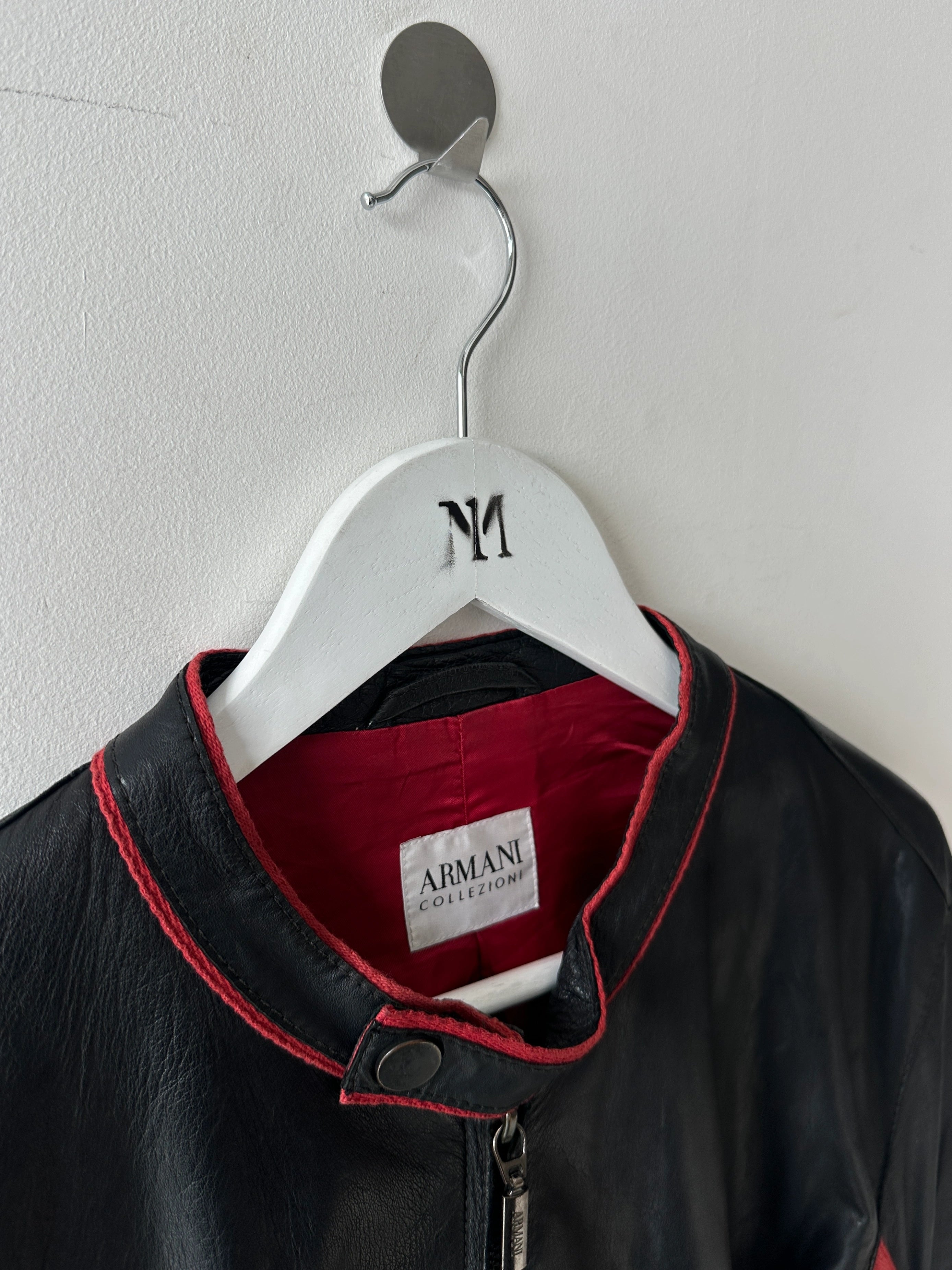 ARMANI COLLEZIONI - 1990s BIKER LEATHER JACKET WITH CURVED SLEEVE