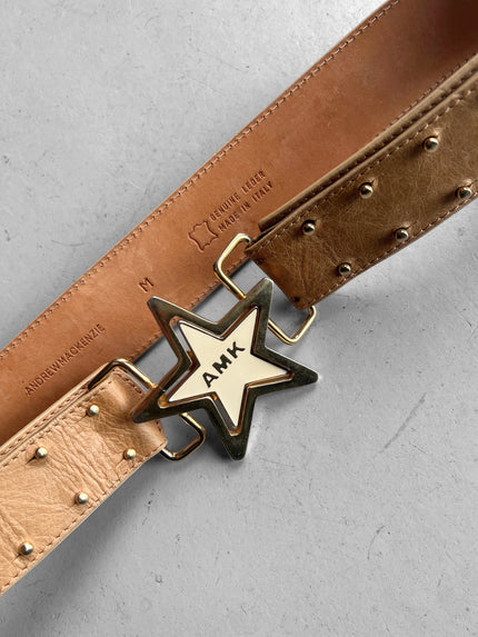ANDREW MACKENZIE - 2000s STAR BUCKLE LOGO LEATHER BELT