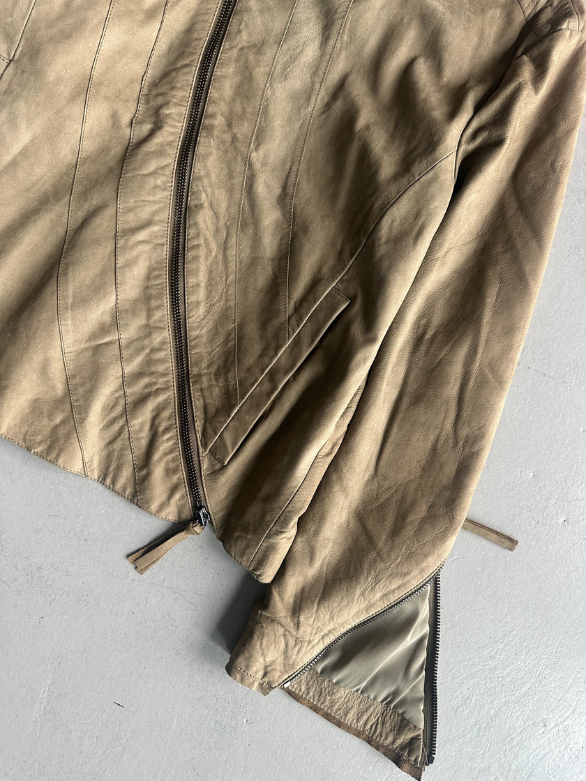 EMPORIO ARMANI - A/W 2011 ASYMMETRICAL ZIP FUNNEL NECK COLLAR CALF LEATHER JACKET