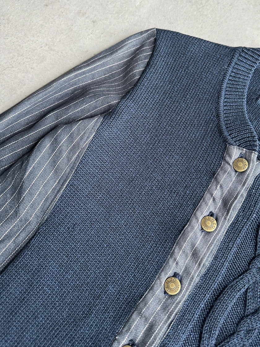 KENZO - 1990s PANELED KNIT CARDIGAN WITH STRIPED SLEEVE