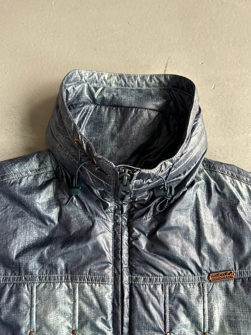 DIESEL - 2000s TROMPE L'OEIL DENIM PRINT PUFFER JACKET