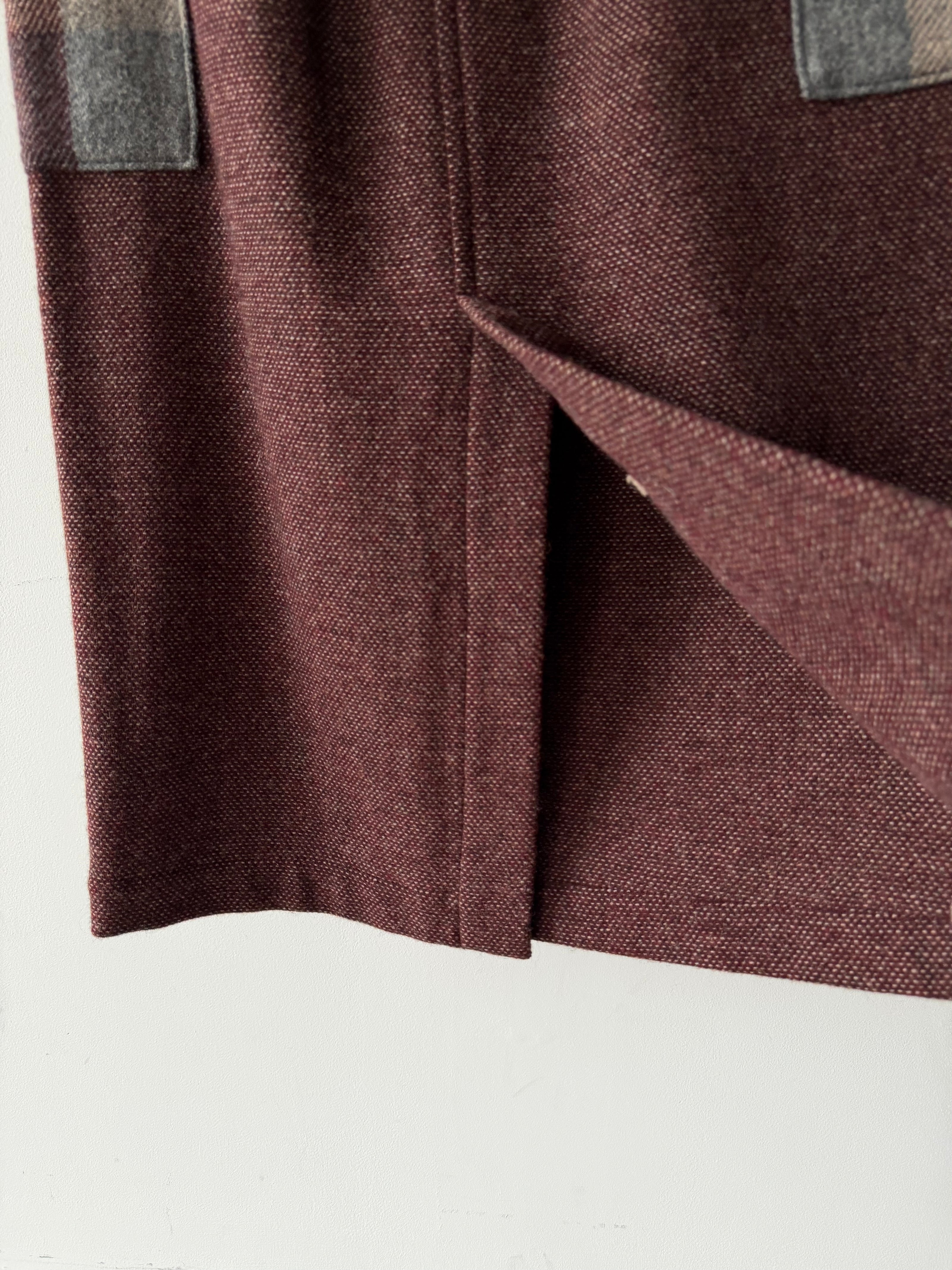 ISSEY MIYAKE HAI - 1980s MAXI WOOL SKIRT WITH CONTRASTING PLAID OVERSIZED POCKETS