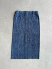 ISSEY MIYAKE PLEATS PLEASE -  2000s YELLOW OVERSTITCHED BLUE DENIM PRINT SKIRT