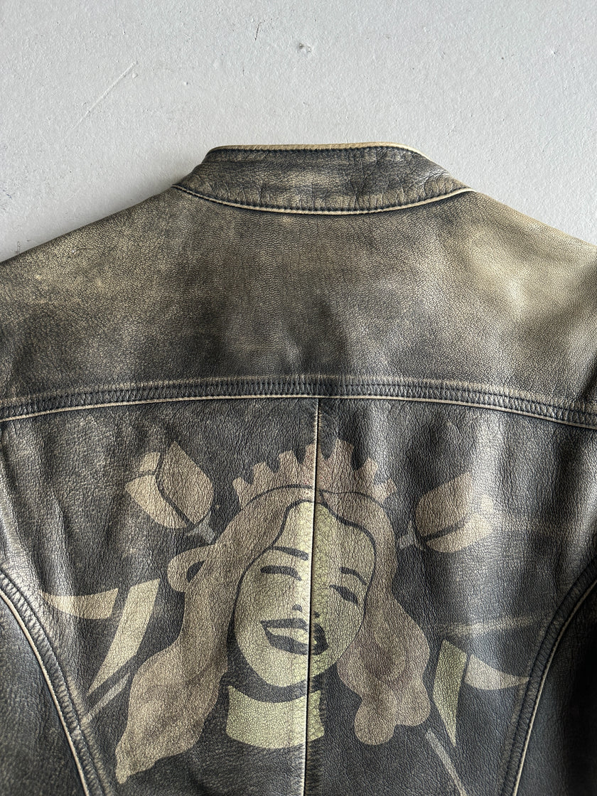 DIESEL - 2000s DISTRESSED LEATHER BIKER JACKET