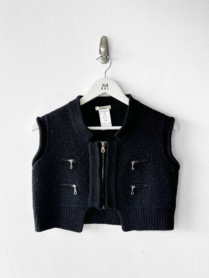 CHLOÉ - F/W 2006 CROPPED TEXTURED WOOL KNIT VEST WITH ZIP DETAILING