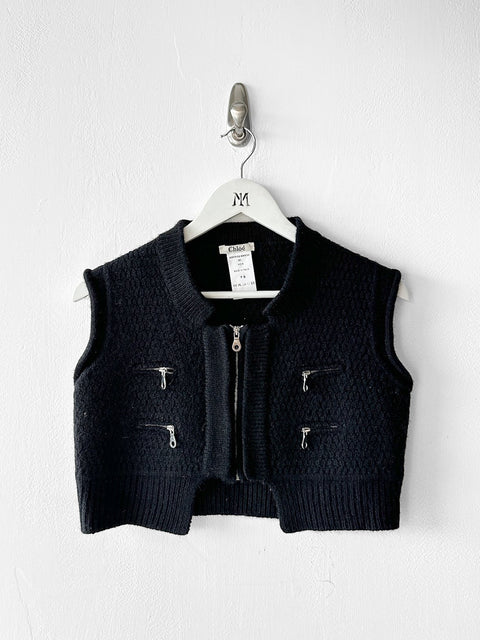 CHLOÉ - F/W 2006 CROPPED TEXTURED WOOL KNIT VEST WITH ZIP DETAILING