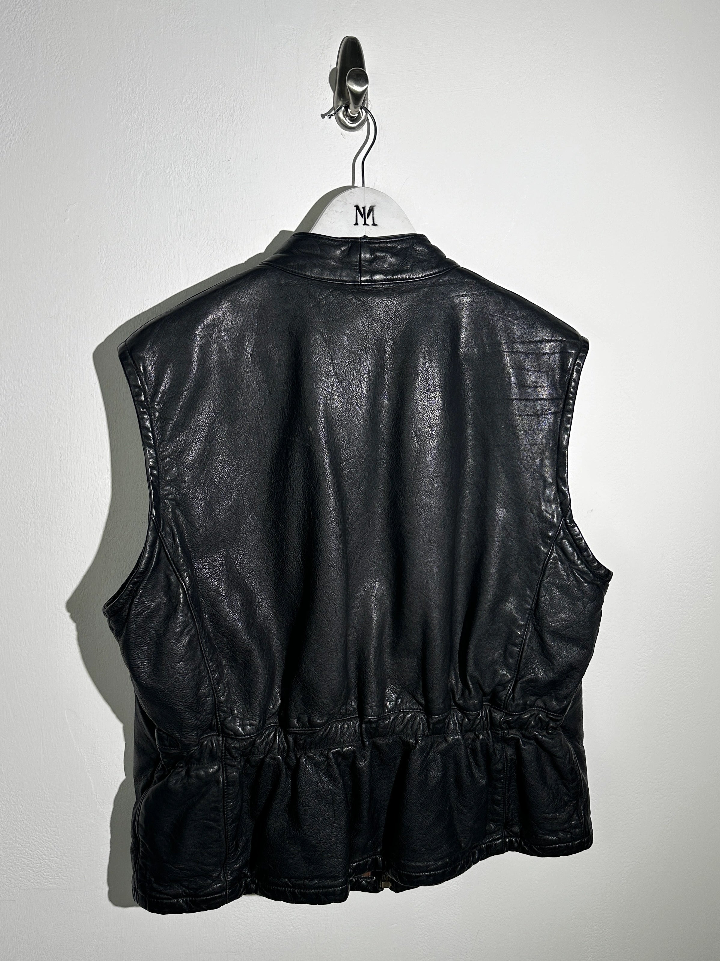 EMPORIO ARMANI - 1980s ZIPPED LEATHER BIKER VEST JACKET