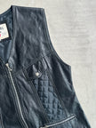 1990s LEATHER VEST GILET WITH NYLON DETAILS AT FRONT AND BACK