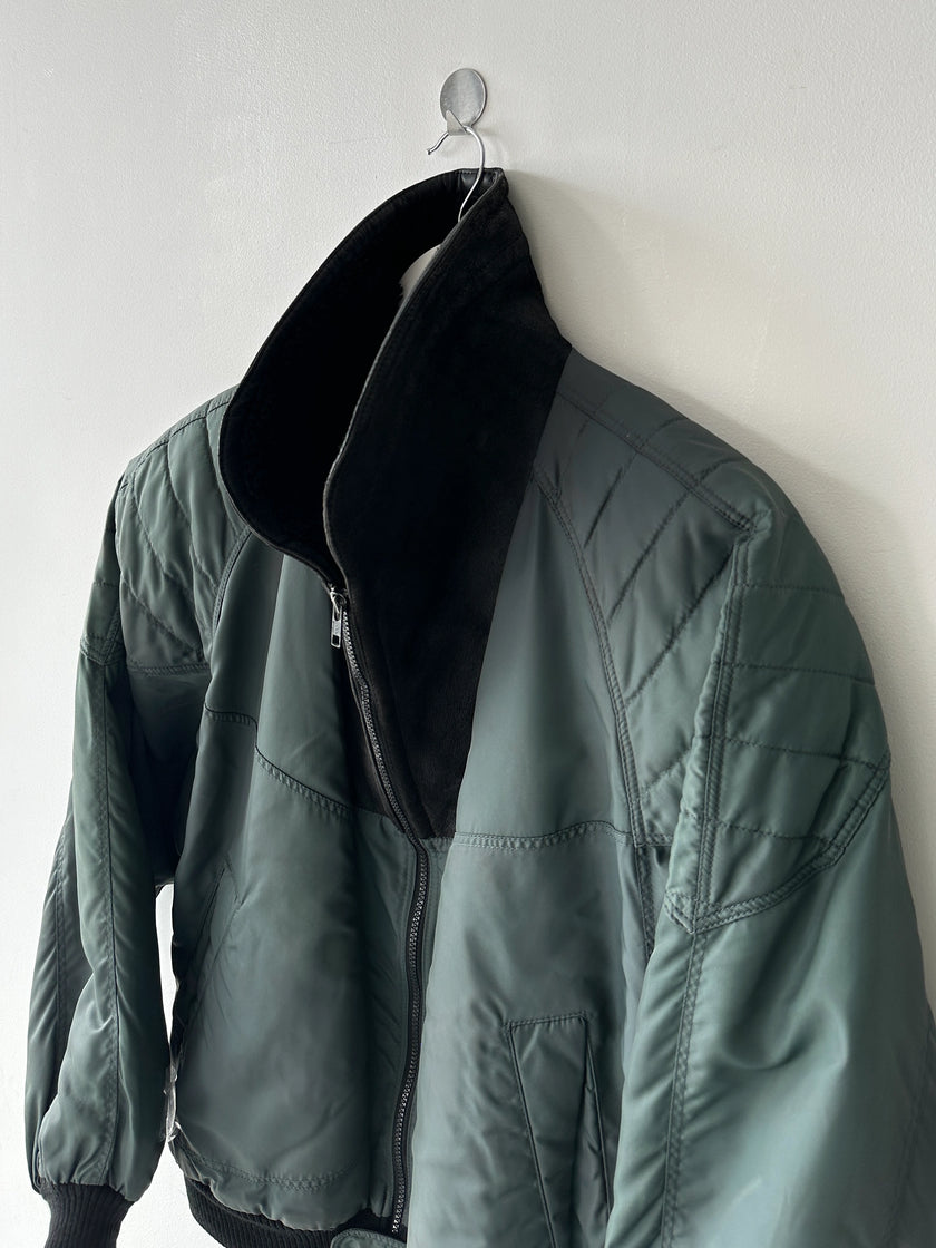 ITALIAN LABEL - 1980s NYLON BOMBER JACKET WITH SHEARLING COLLAR