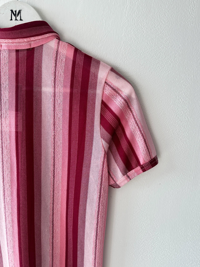 COMME DES GARÇONS - early 2000s OPEN KNIT SHORT SLEEVE BUTTONED SHIRT