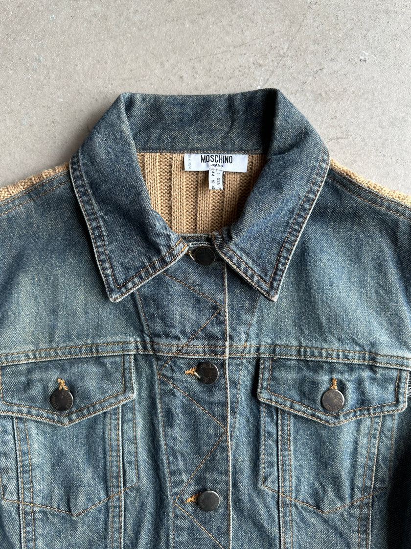MOSCHINO - 2000s DENIM JACKET WITH KNITTED SLEEVE AND BACK