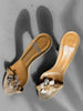MOSCHINO - 1990s SUEDE SLIP ON HEELS WITH BEADED FLORAL APPLIQUÉ