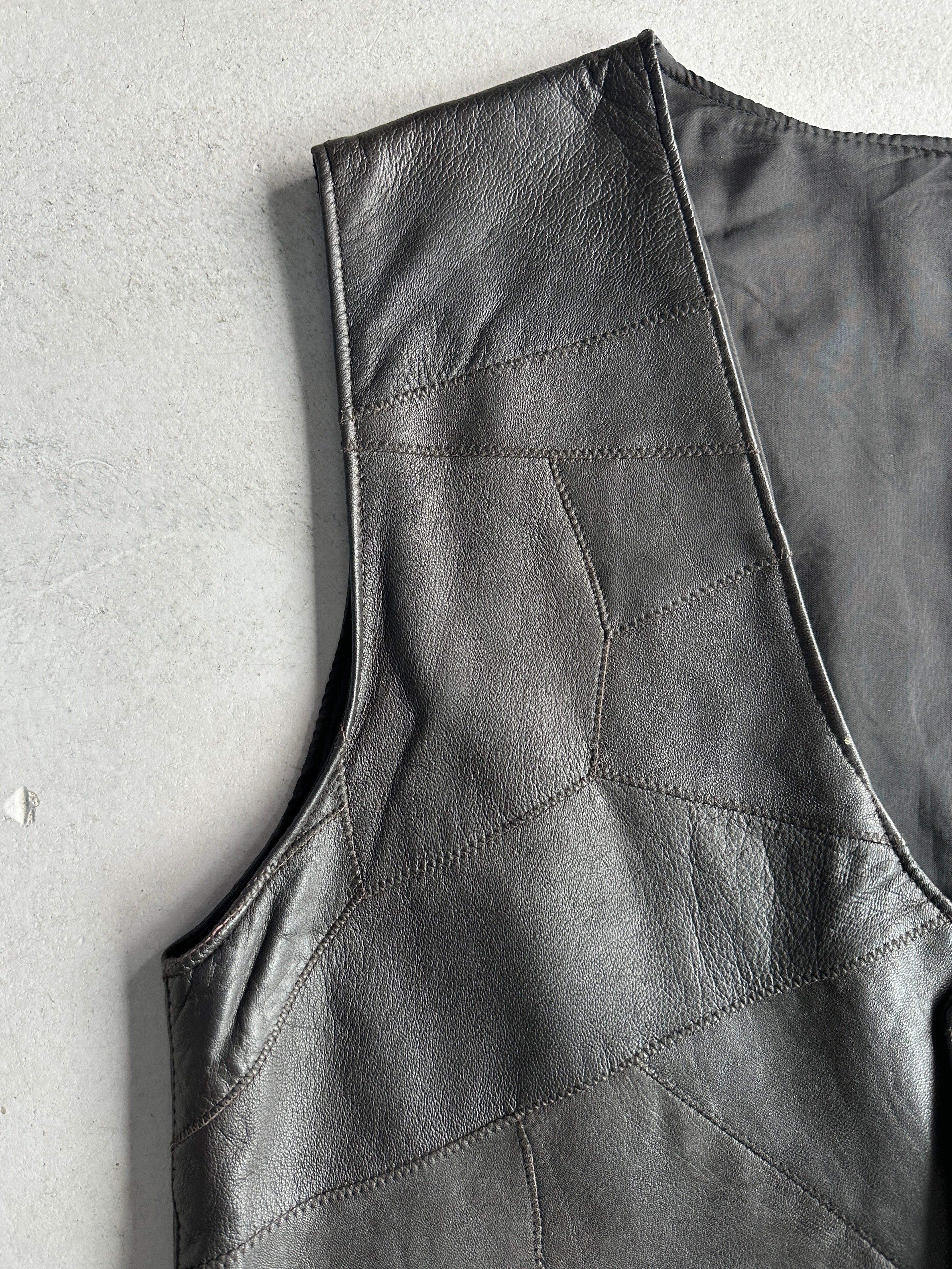 1980s STITCHED PANELING LEATHER VEST