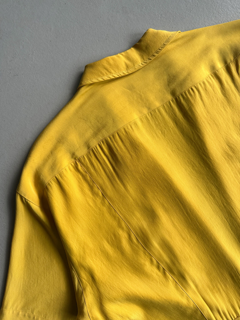 KENZO - 1980s TIE WAIST OPEN FRONT SILK BLOUSE