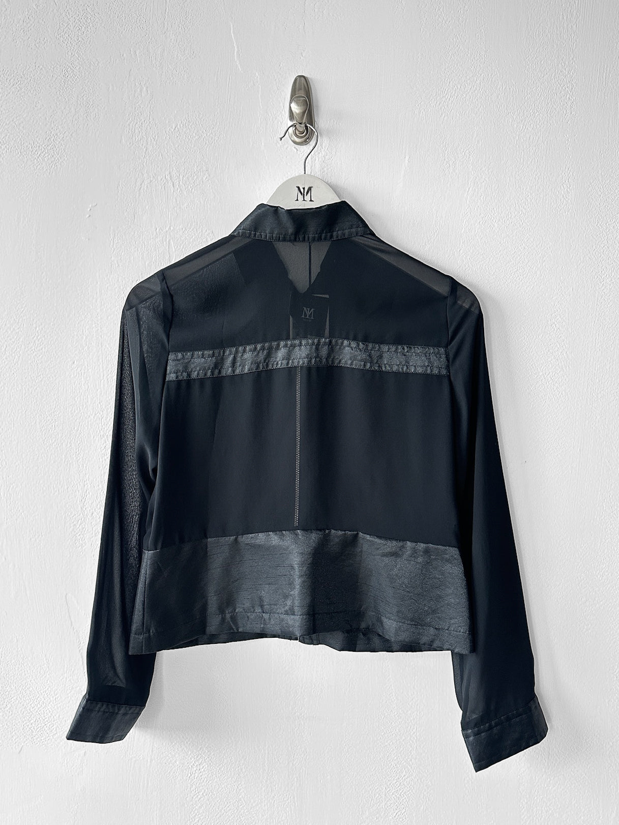 KANSAI YAMAMOTO - late 1990s CROP FIT SHEER JACKET WITH SATIN PANELING