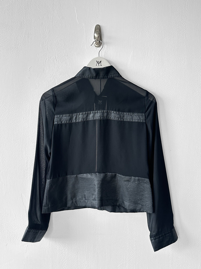 KANSAI YAMAMOTO - late 1990s CROP FIT SHEER JACKET WITH SATIN PANELING