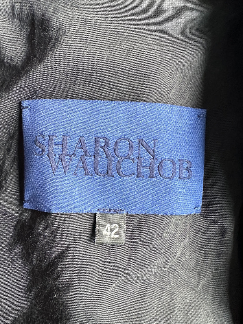 SHARON WAUCHOB - 2000s LEATHER FRONT DRAPED BLAZER