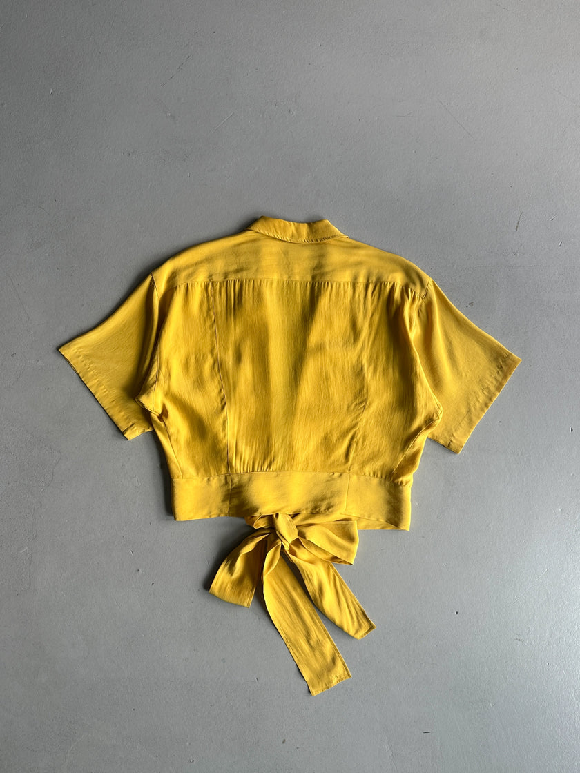 KENZO - 1980s TIE WAIST OPEN FRONT SILK BLOUSE